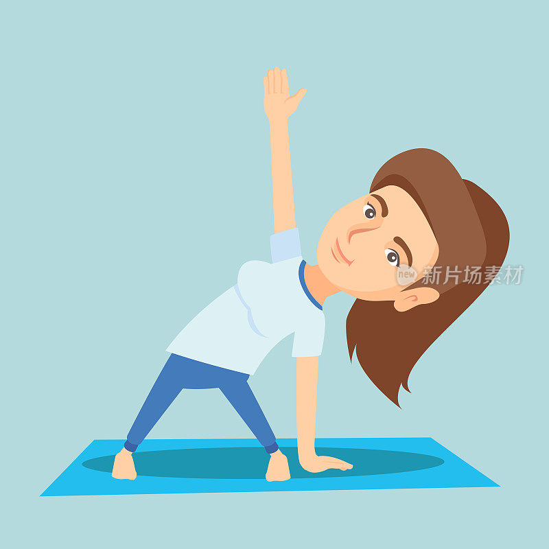 Caucasian woman practicing yoga triangle pose
